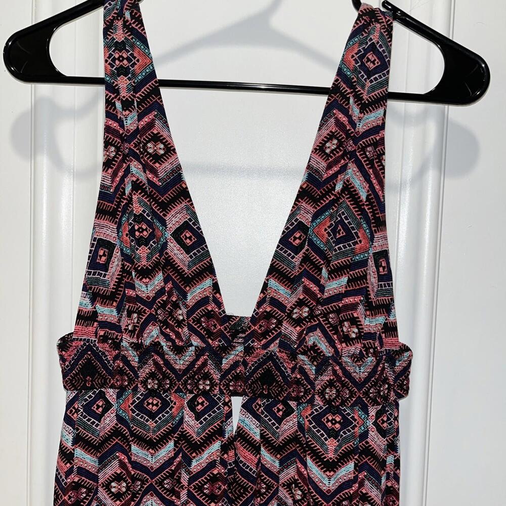 Forever 21 Womens Multicolor Printed Sleeveless V-Neck Cut-out Maxi Dress Size M - Picture 2 of 5